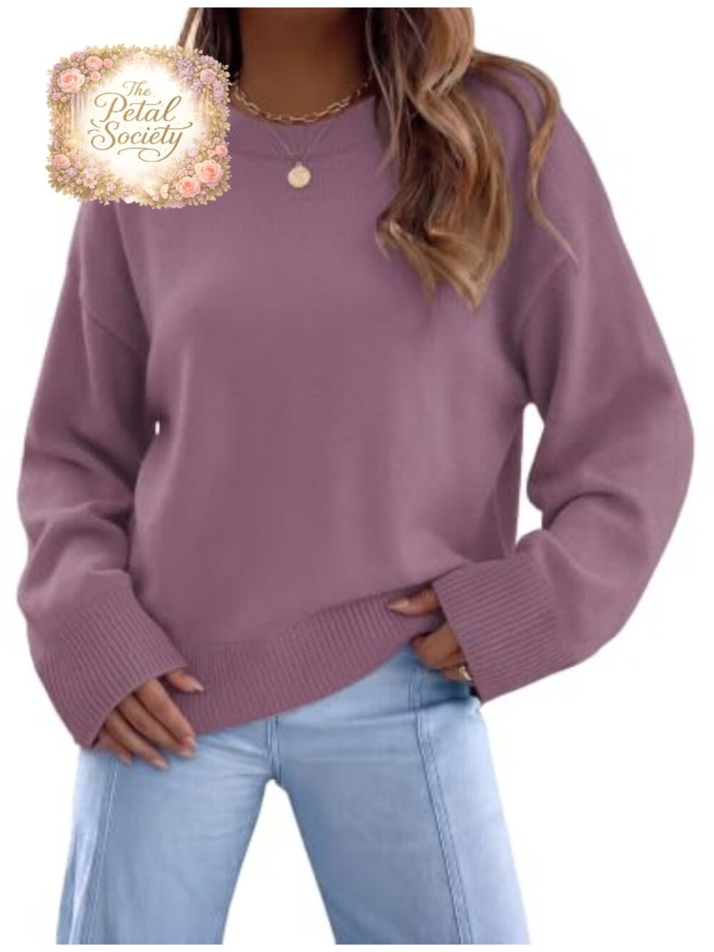 Womens Crew Neck Sweater Long Sleeve Oversized Knit Pullover Fall Winter Top